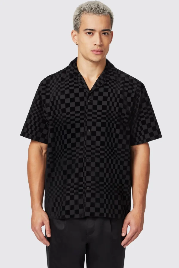 Twisted Tailor Tiber Slim Fit Black Check Short Sleeve Shirt | Occasion·Casual Shirts | Occasion·Party Shirts