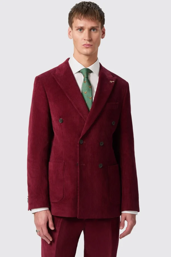 Twisted Tailor Waugh Slim Fit Burgundy Corduroy Double Breasted Jacket | Jackets·Work Jackets