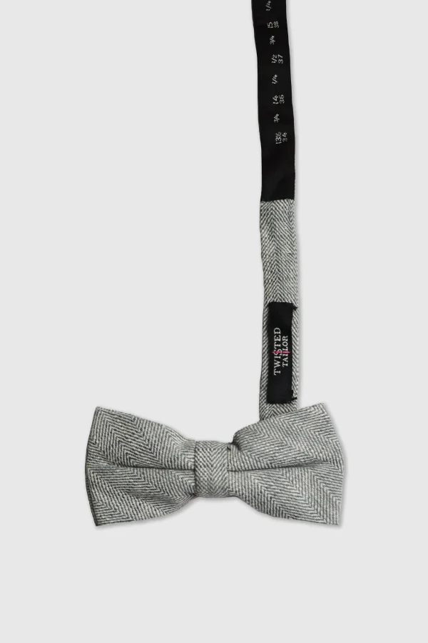 Twisted Tailor Wheel Grey Herringbone Bow Tie | Occasion·Party Suits