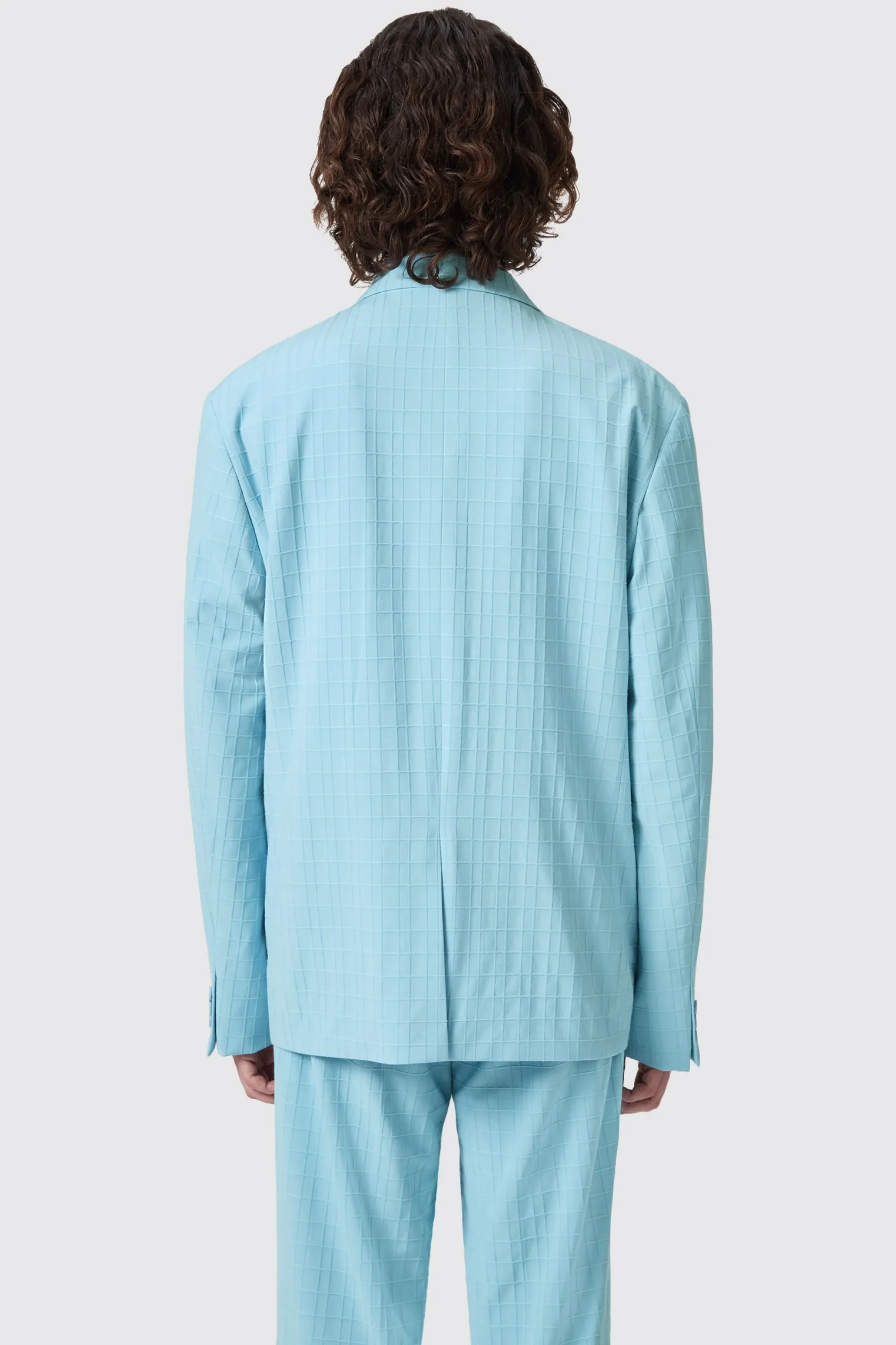 Twisted Tailor Zidan Oversized Blue Jacquard Double Breasted Jacket | Unisex