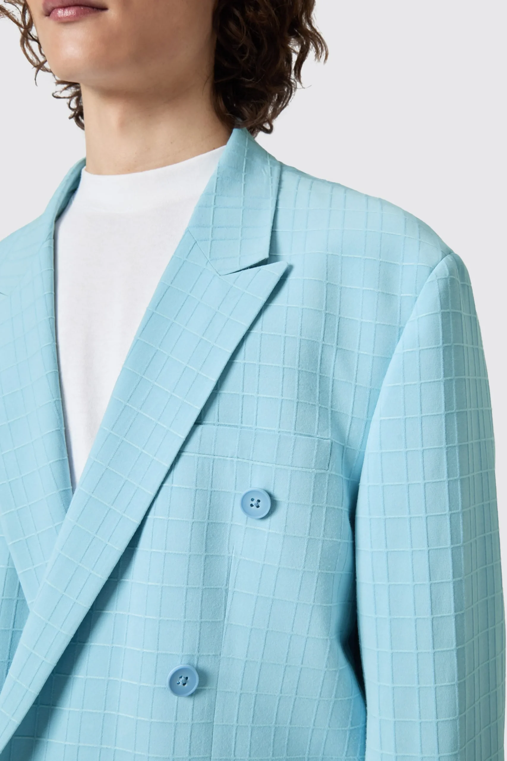 Twisted Tailor Zidan Oversized Blue Jacquard Double Breasted Jacket | Unisex