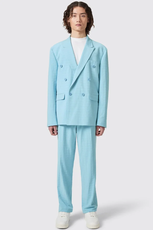 Twisted Tailor Zidan Oversized Blue Jacquard Double Breasted Suit | Unisex | Style·Plain Suits